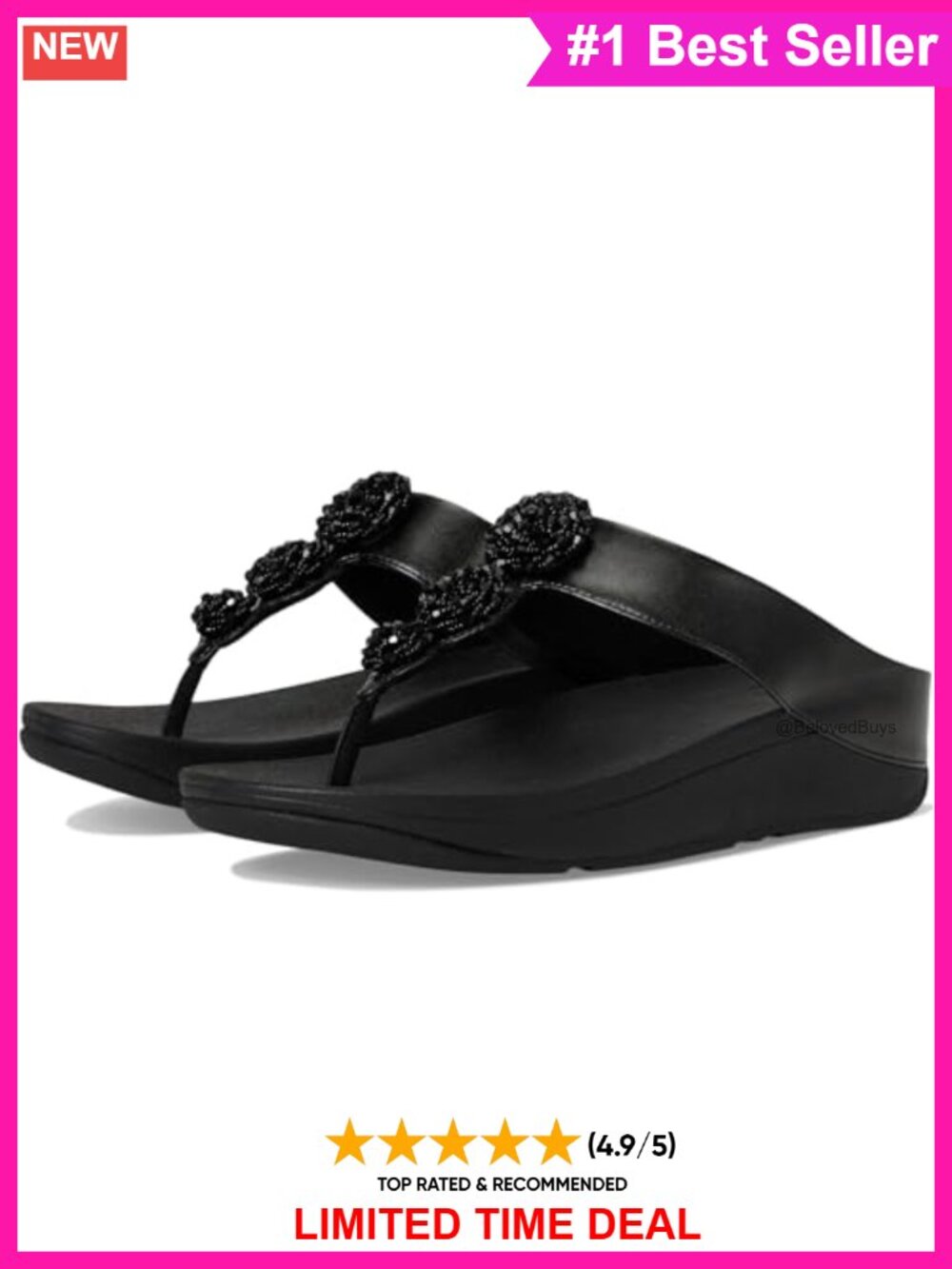 FitFlop Fino Beadie-Button Metallic Toe-Post Sandals